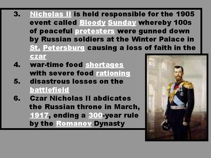 3. 4. 5. 6. Nicholas II is held responsible for the 1905 event called 3. 4. 5. 6. Nicholas II is held responsible for the 1905 event called