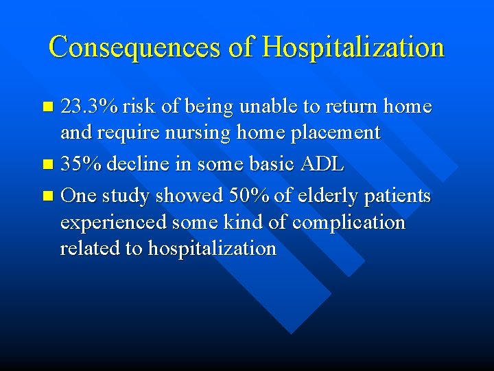 Consequences of Hospitalization 23. 3% risk of being unable to return home and require