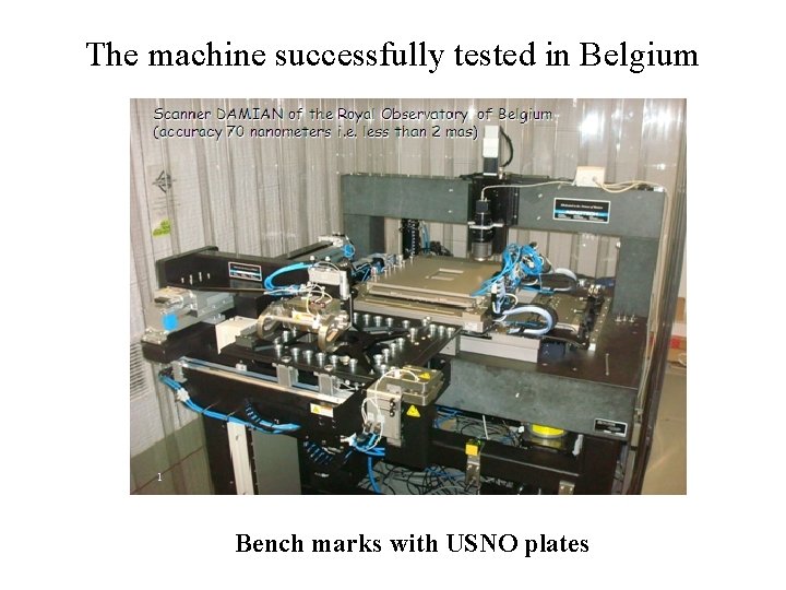 The machine successfully tested in Belgium Bench marks with USNO plates 