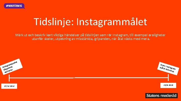 Tidslinje: Instagrammålet Märk ut och beskriv kort viktiga händelser på tidslinjen som rör Instagram,