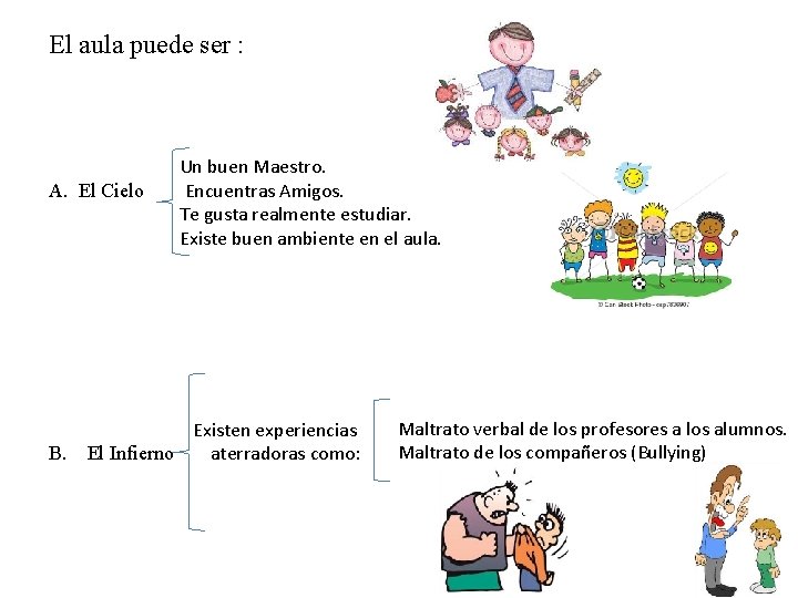 El aula puede ser : A. El Cielo B. Un buen Maestro. Encuentras Amigos.