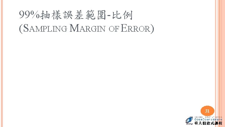 99%抽樣誤差範圍-比例 (SAMPLING MARGIN OF ERROR) 31 