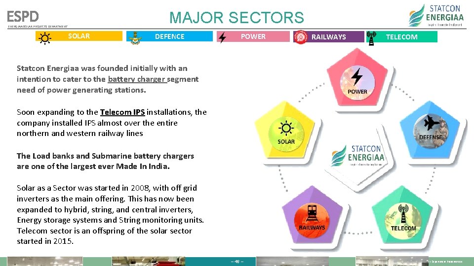 ESPD MAJOR SECTORS ENERGIAA SOLAR PROJECTS DEPARTMENT SOLAR DEFENCE POWER RAILWAYS TELECOM Statcon Energiaa ESPD MAJOR SECTORS ENERGIAA SOLAR PROJECTS DEPARTMENT SOLAR DEFENCE POWER RAILWAYS TELECOM Statcon Energiaa
