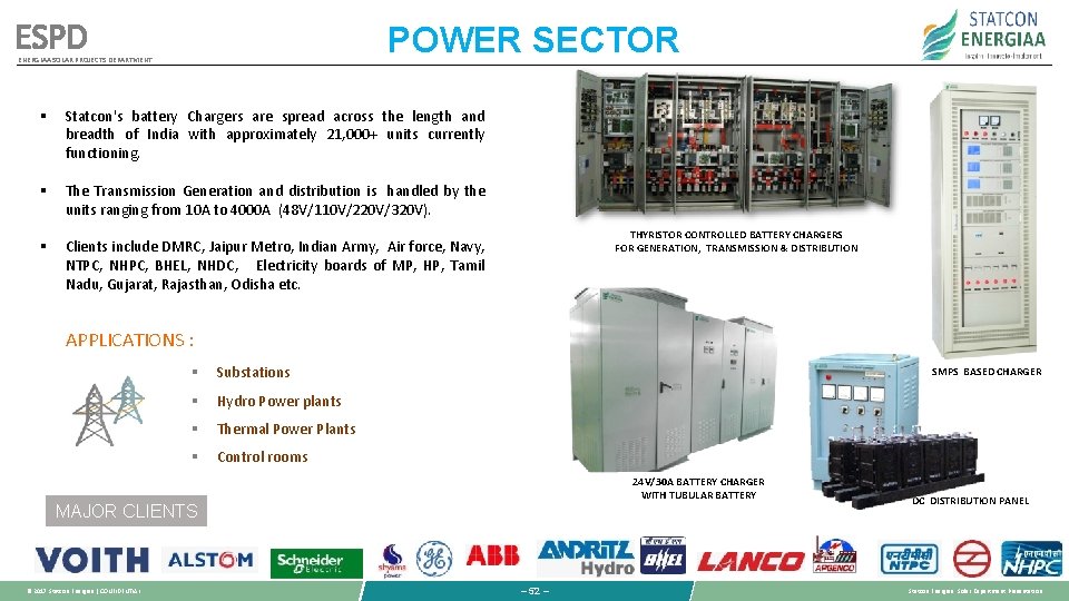 ESPD POWER SECTOR ENERGIAA SOLAR PROJECTS DEPARTMENT § Statcon's battery Chargers are spread across ESPD POWER SECTOR ENERGIAA SOLAR PROJECTS DEPARTMENT § Statcon's battery Chargers are spread across