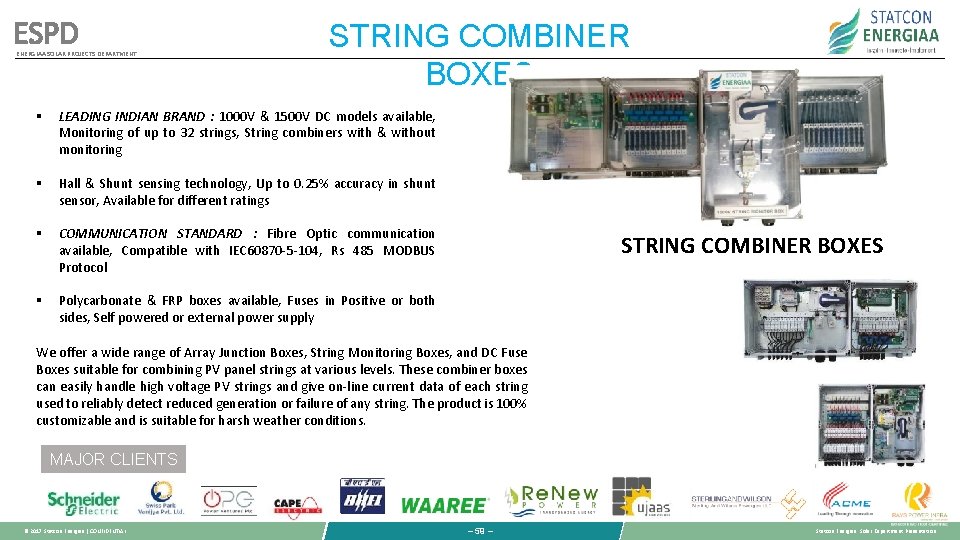 ESPD ENERGIAA SOLAR PROJECTS DEPARTMENT STRING COMBINER BOXES § LEADING INDIAN BRAND : 1000 ESPD ENERGIAA SOLAR PROJECTS DEPARTMENT STRING COMBINER BOXES § LEADING INDIAN BRAND : 1000