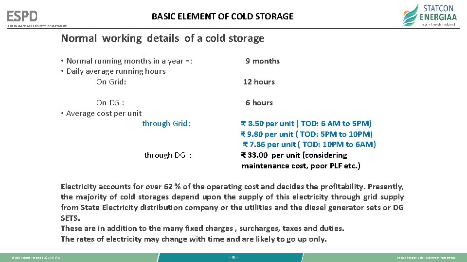 ESPD BASIC ELEMENT OF COLD STORAGE ENERGIAA SOLAR PROJECTS DEPARTMENT Normal working details of ESPD BASIC ELEMENT OF COLD STORAGE ENERGIAA SOLAR PROJECTS DEPARTMENT Normal working details of