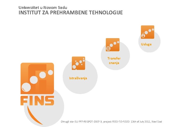 Univerzitet u Novom Sadu INSTITUT ZA PREHRAMBENE TEHNOLOGIJE Usluge Transfer znanja Istraživanja Okrugli sto-