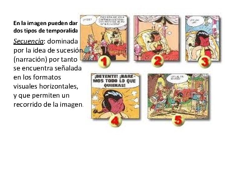 En la imagen pueden darse dos tipos de temporalidad: Secuencia: dominada por la idea