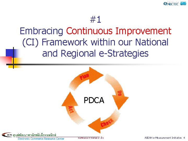 #1 Embracing Continuous Improvement (CI) Framework within our National and Regional e-Strategies PDCA ASEAN