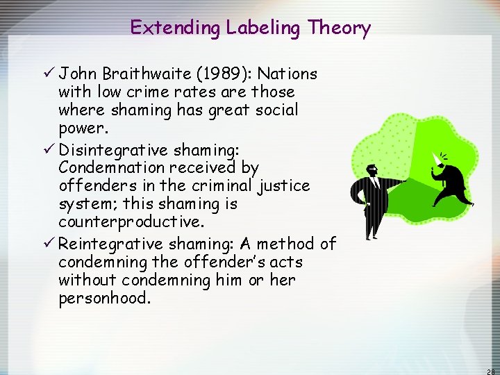 Extending Labeling Theory ü John Braithwaite (1989): Nations with low crime rates are those Extending Labeling Theory ü John Braithwaite (1989): Nations with low crime rates are those