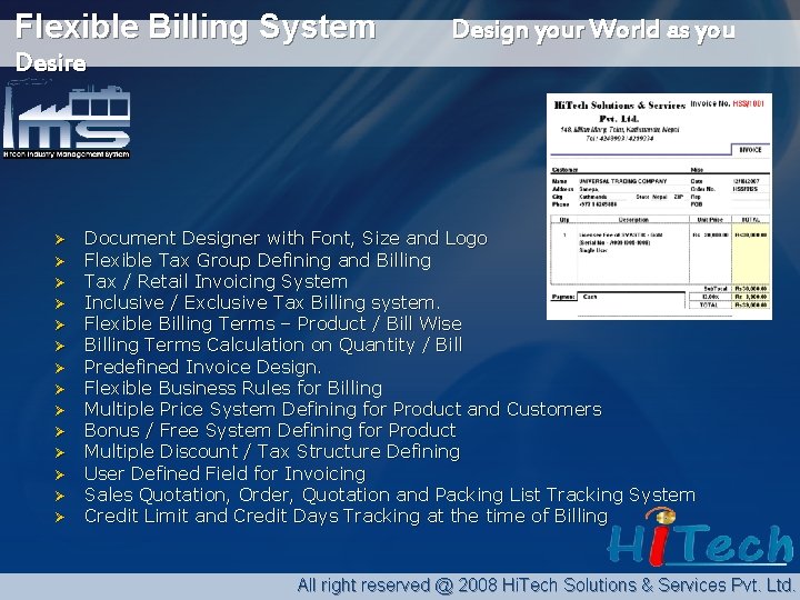 Flexible Billing System Design your World as you Desire Ø Ø Ø Ø Document