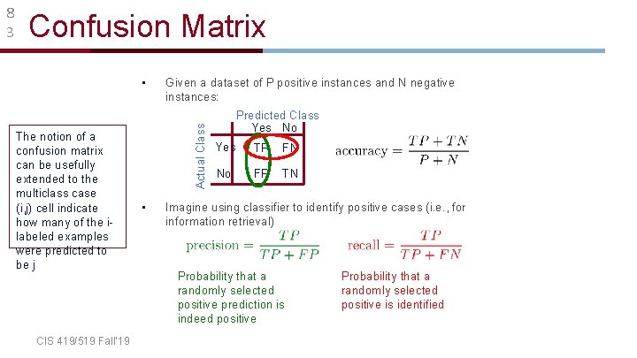 Confusion Matrix • The notion of a confusion matrix can be usefully extended to
