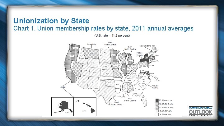 Unionization by State Chart 1. Union membership rates by state, 2011 annual averages 