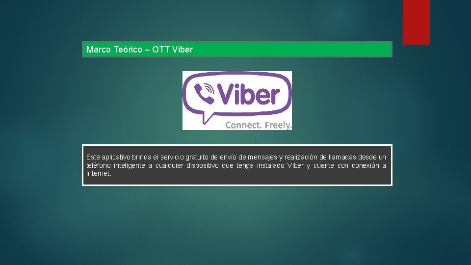 Marco Teórico – OTT Viber Este aplicativo brinda el servicio gratuito de envío de