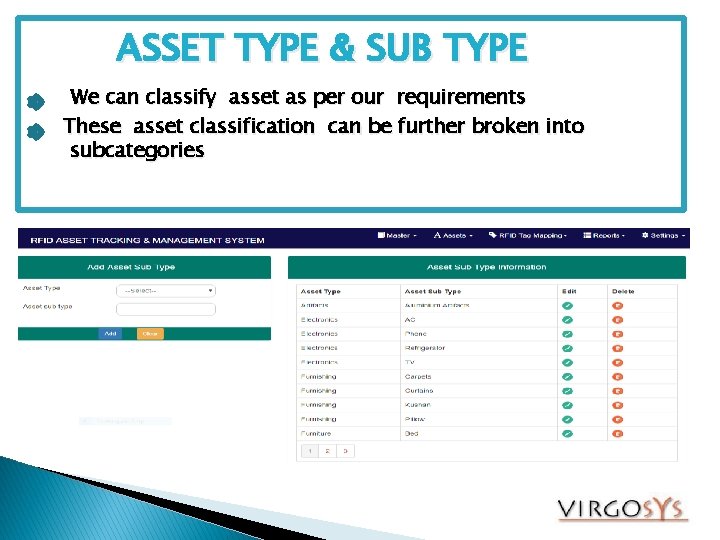 ASSET TYPE & SUB TYPE We can classify asset as per our requirements These