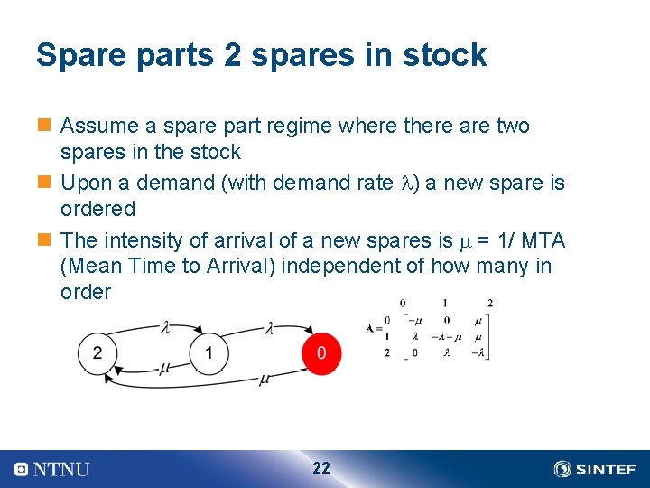 Spare parts 2 spares in stock n Assume a spare part regime where there