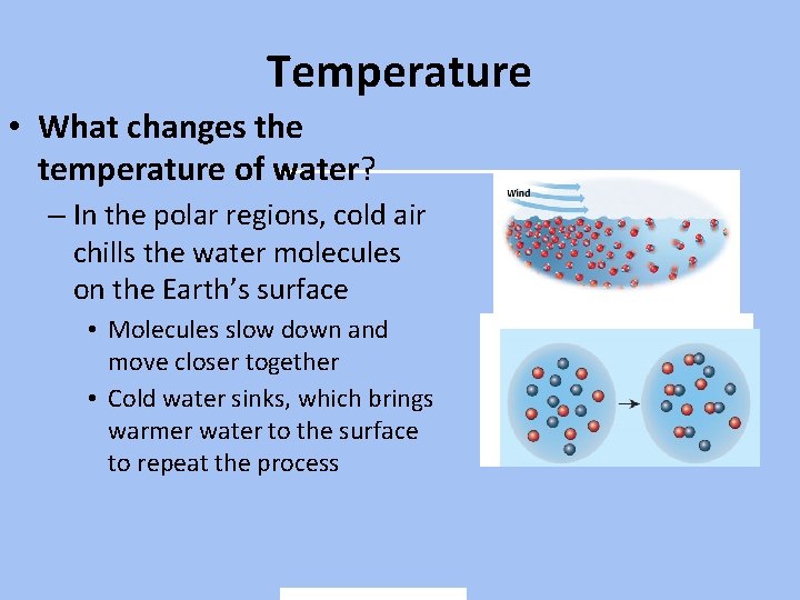 Temperature • What changes the temperature of water? – In the polar regions, cold