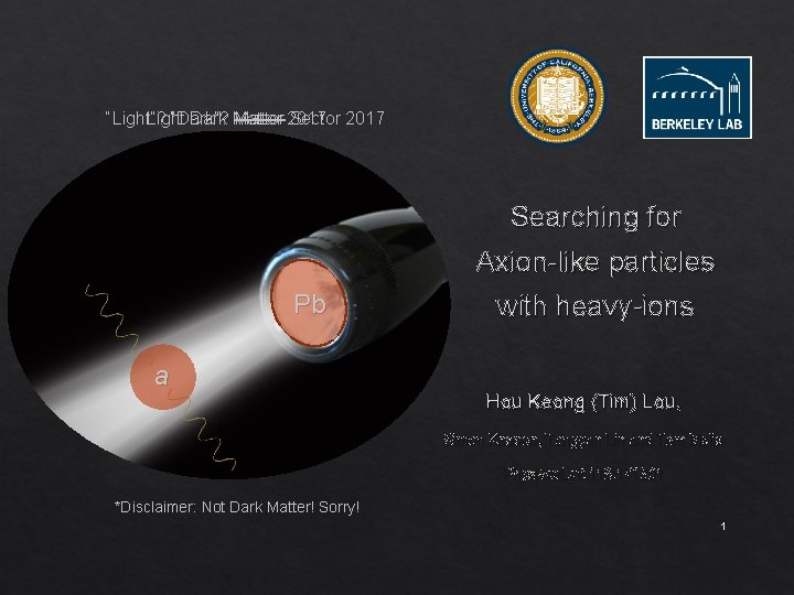 “Light”? “Dark”? Matter Sector 2017 Light Dark Matter 2017 Searching for Axion-like particles Pb