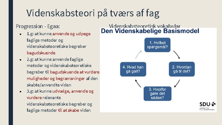 Videnskabsteori på tværs af fag Progression - Egaa: ● ● ● 1. g: at