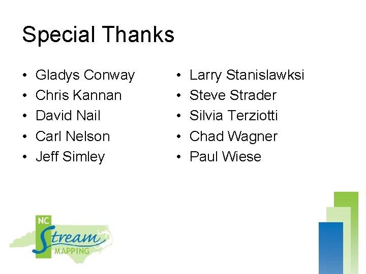 Special Thanks • • • Gladys Conway Chris Kannan David Nail Carl Nelson Jeff