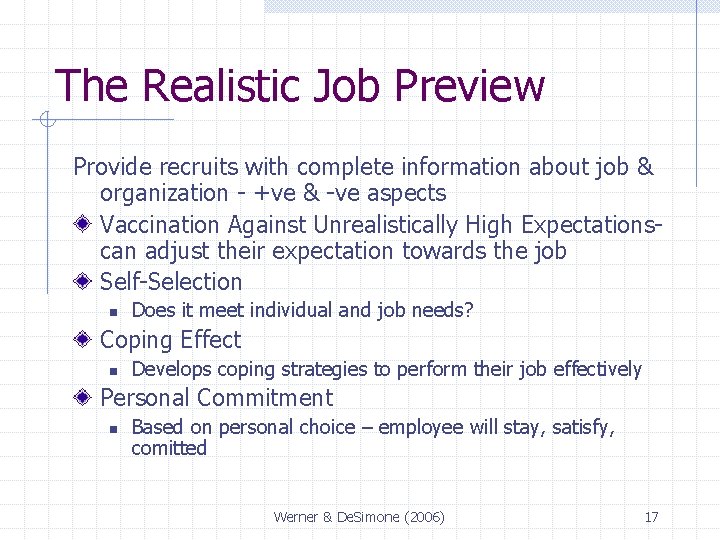 The Realistic Job Preview Provide recruits with complete information about job & organization -