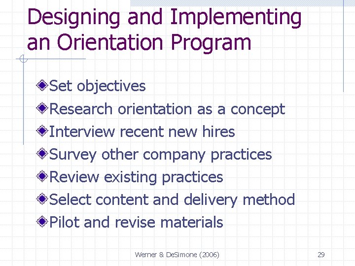 Designing and Implementing an Orientation Program Set objectives Research orientation as a concept Interview