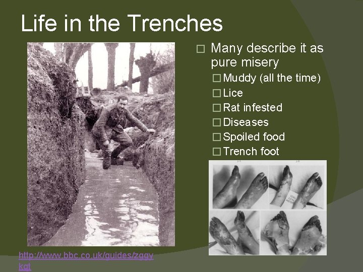 Life in the Trenches � Many describe it as pure misery � Muddy (all