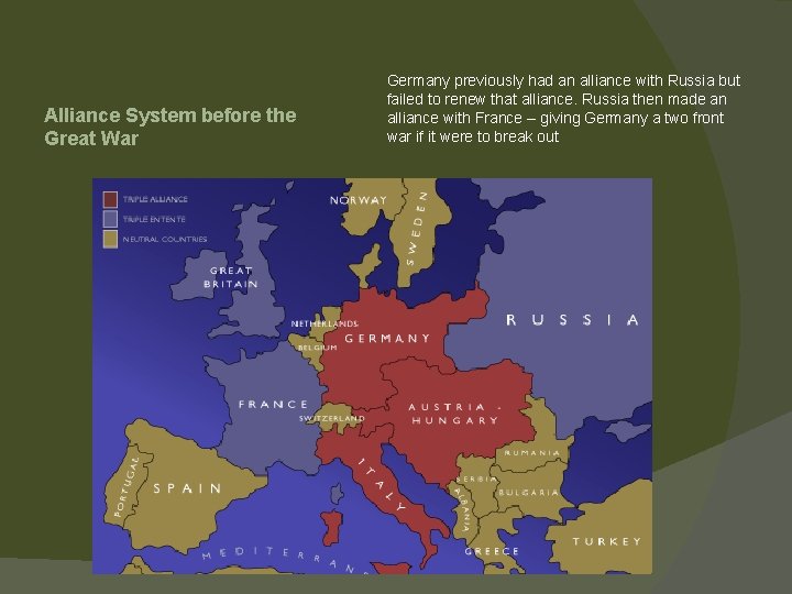 Alliance System before the Great War Germany previously had an alliance with Russia but