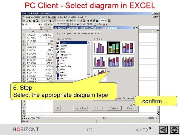 PC Client - Select diagram in EXCEL 6. Step: Select the appropriate diagram type PC Client - Select diagram in EXCEL 6. Step: Select the appropriate diagram type