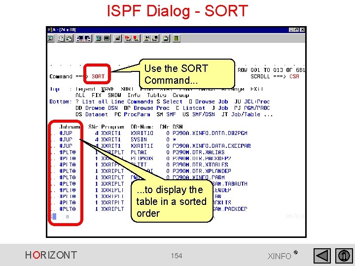 ISPF Dialog - SORT Use the SORT Command. . . to display the table ISPF Dialog - SORT Use the SORT Command. . . to display the table