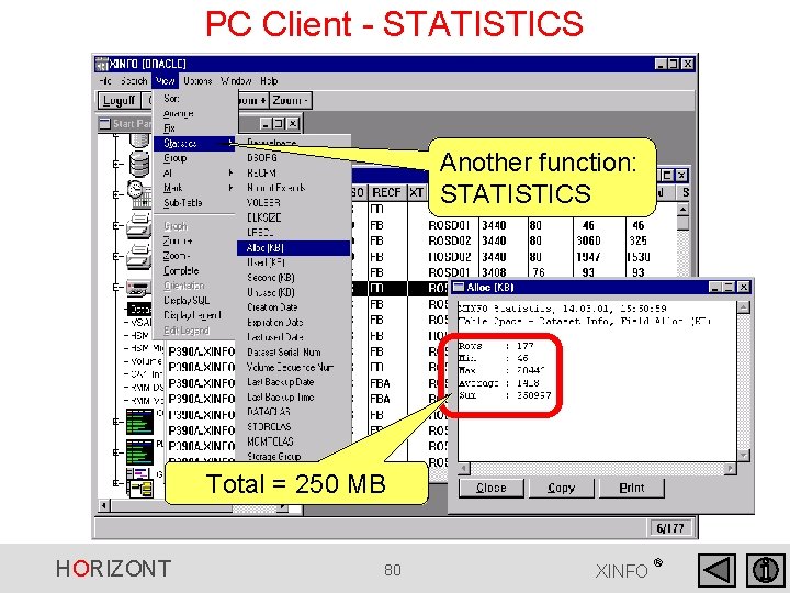 PC Client - STATISTICS Another function: STATISTICS Total = 250 MB HORIZONT 80 XINFO PC Client - STATISTICS Another function: STATISTICS Total = 250 MB HORIZONT 80 XINFO