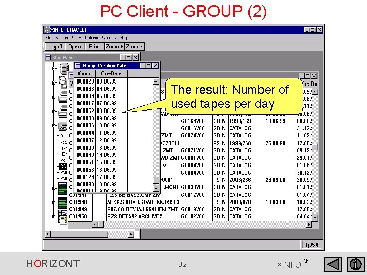 PC Client - GROUP (2) The result: Number of used tapes per day HORIZONT PC Client - GROUP (2) The result: Number of used tapes per day HORIZONT