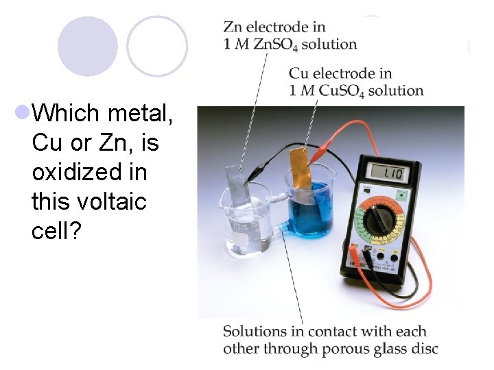 l. Which metal, Cu or Zn, is oxidized in this voltaic cell? 