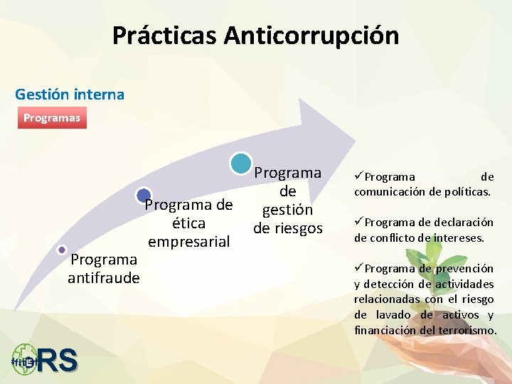 Prácticas Anticorrupción Gestión interna Programas Programa antifraude RS Programa de gestión ética de riesgos