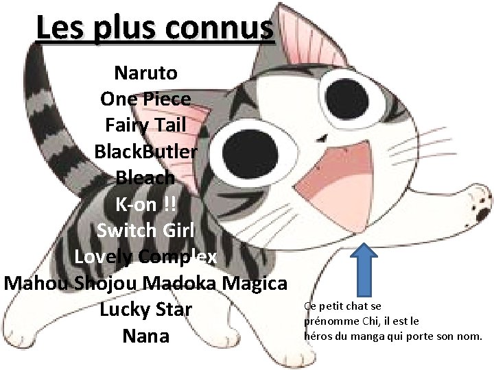 Les plus connus Naruto One Piece Fairy Tail Black. Butler Bleach K-on !! Switch