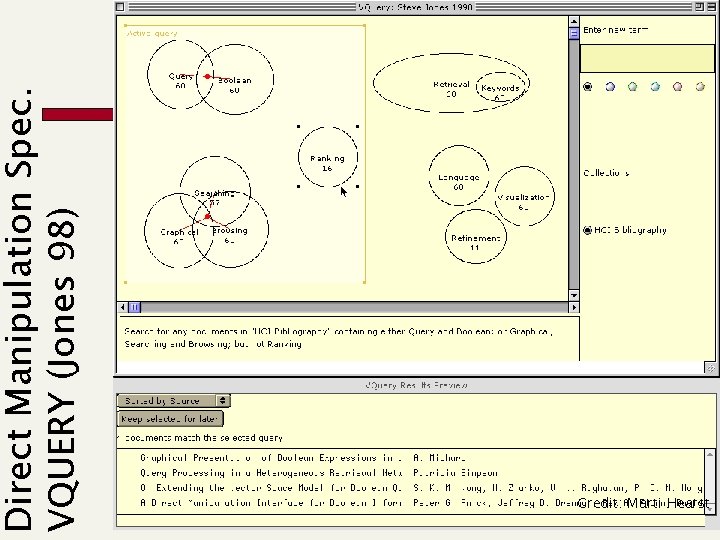 Direct Manipulation Spec. VQUERY (Jones 98) Credit: Marti Hearst 