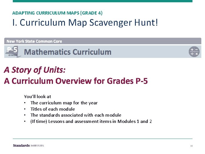 ADAPTING CURRICULUM MAPS (GRADE 4) I. Curriculum Map Scavenger Hunt! You’ll look at •
