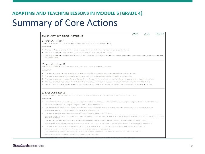 ADAPTING AND TEACHING LESSONS IN MODULE 5 (GRADE 4) Summary of Core Actions 67