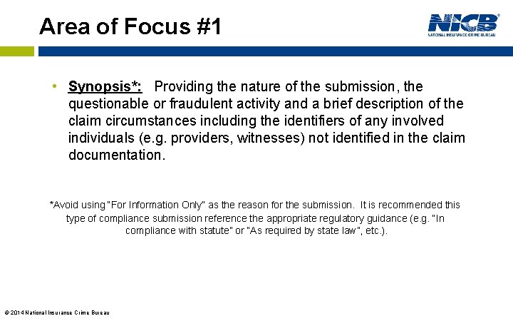 NICB Questionable Claim QC Reason for Submission Format