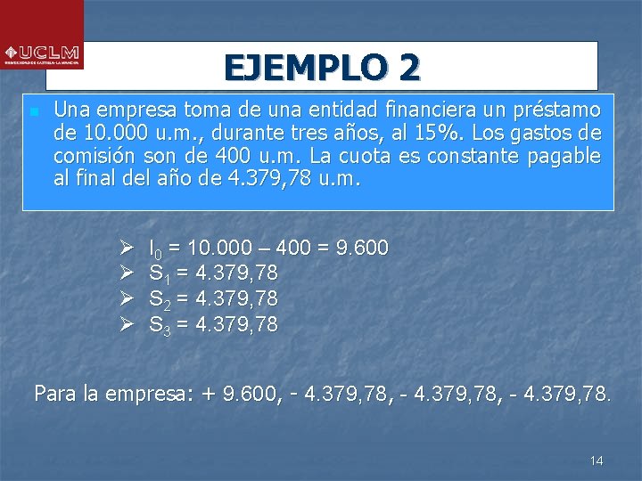 EJEMPLO 2 n Una empresa toma de una entidad financiera un préstamo de 10. EJEMPLO 2 n Una empresa toma de una entidad financiera un préstamo de 10.