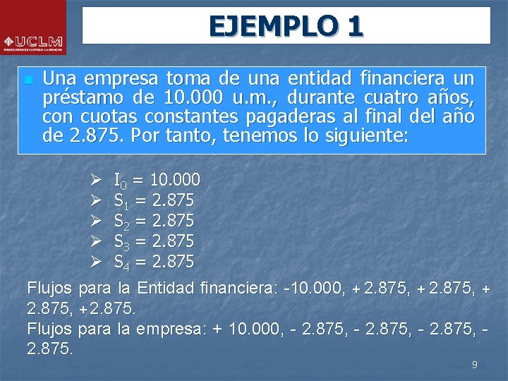 EJEMPLO 1 n Una empresa toma de una entidad financiera un préstamo de 10. EJEMPLO 1 n Una empresa toma de una entidad financiera un préstamo de 10.