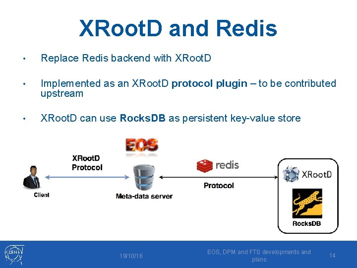 XRoot. D and Redis • Replace Redis backend with XRoot. D • Implemented as