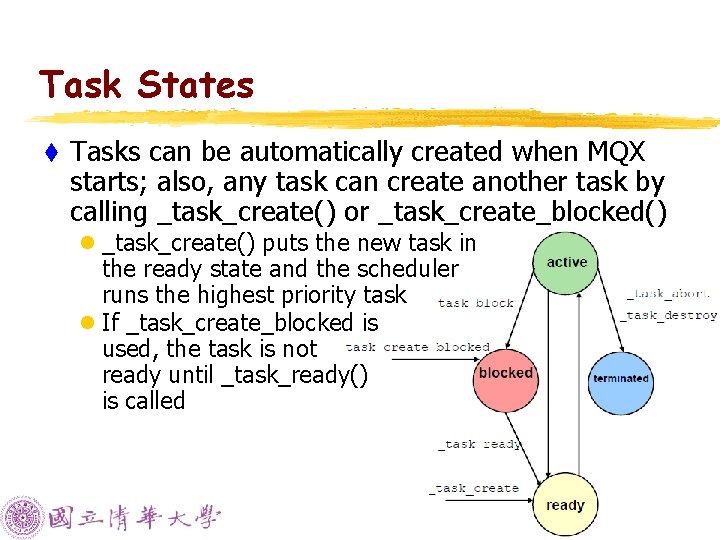 Task States t Tasks can be automatically created when MQX starts; also, any task Task States t Tasks can be automatically created when MQX starts; also, any task