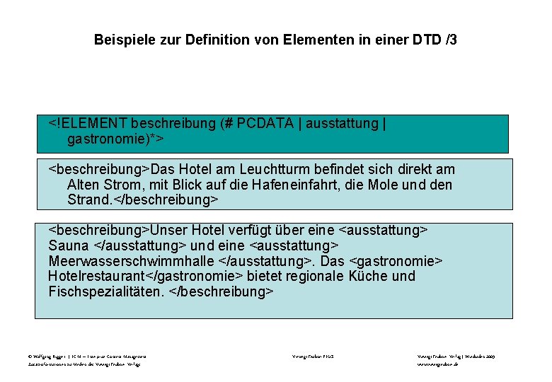 Beispiele zur Definition von Elementen in einer DTD /3 <!ELEMENT beschreibung (# PCDATA |