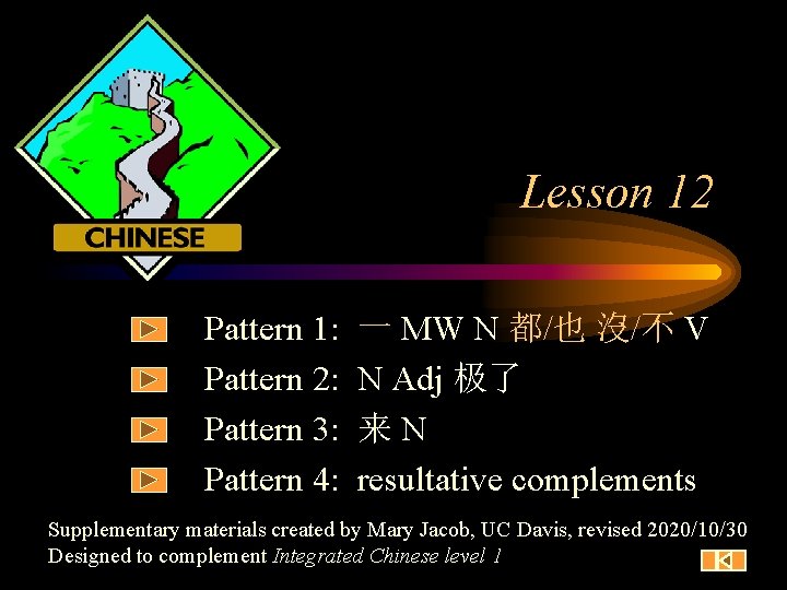 Lesson 12 Pattern 1: Pattern 2: Pattern 3: Pattern 4: 一 MW N 都/也