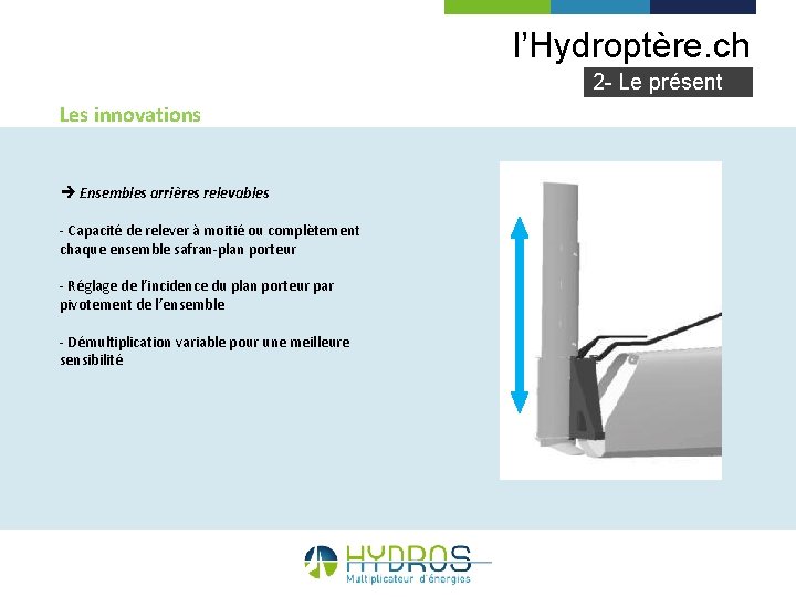 l’Hydroptère. ch 2 - Le présent Les innovations Ensembles arrières relevables - Capacité de