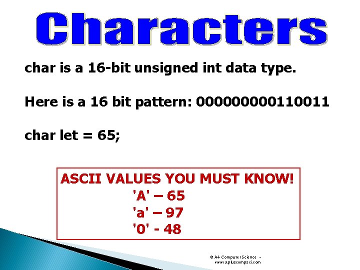 char is a 16 -bit unsigned int data type. Here is a 16 bit char is a 16 -bit unsigned int data type. Here is a 16 bit
