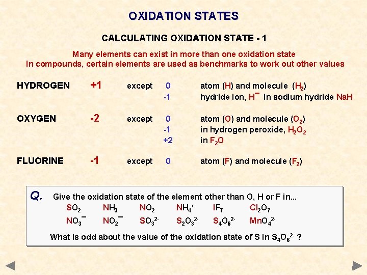 OXIDATION STATES CALCULATING OXIDATION STATE - 1 Many elements can exist in more than