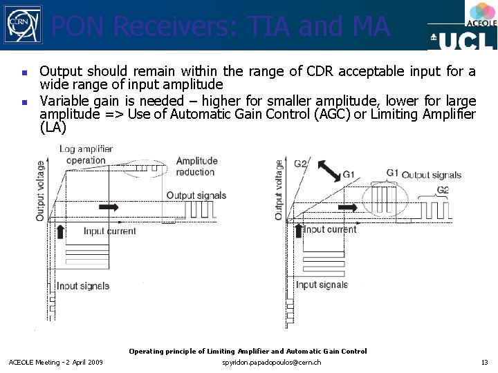 PON Receivers: TIA and MA n n Output should remain within the range of PON Receivers: TIA and MA n n Output should remain within the range of