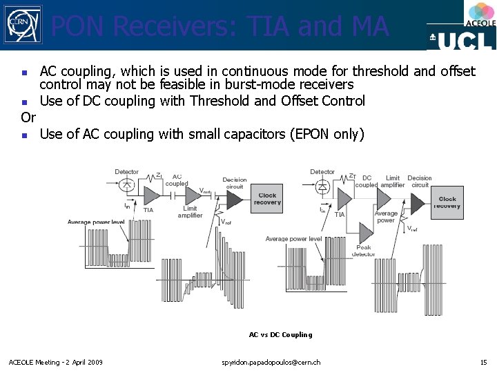 PON Receivers: TIA and MA n n Or n AC coupling, which is used PON Receivers: TIA and MA n n Or n AC coupling, which is used